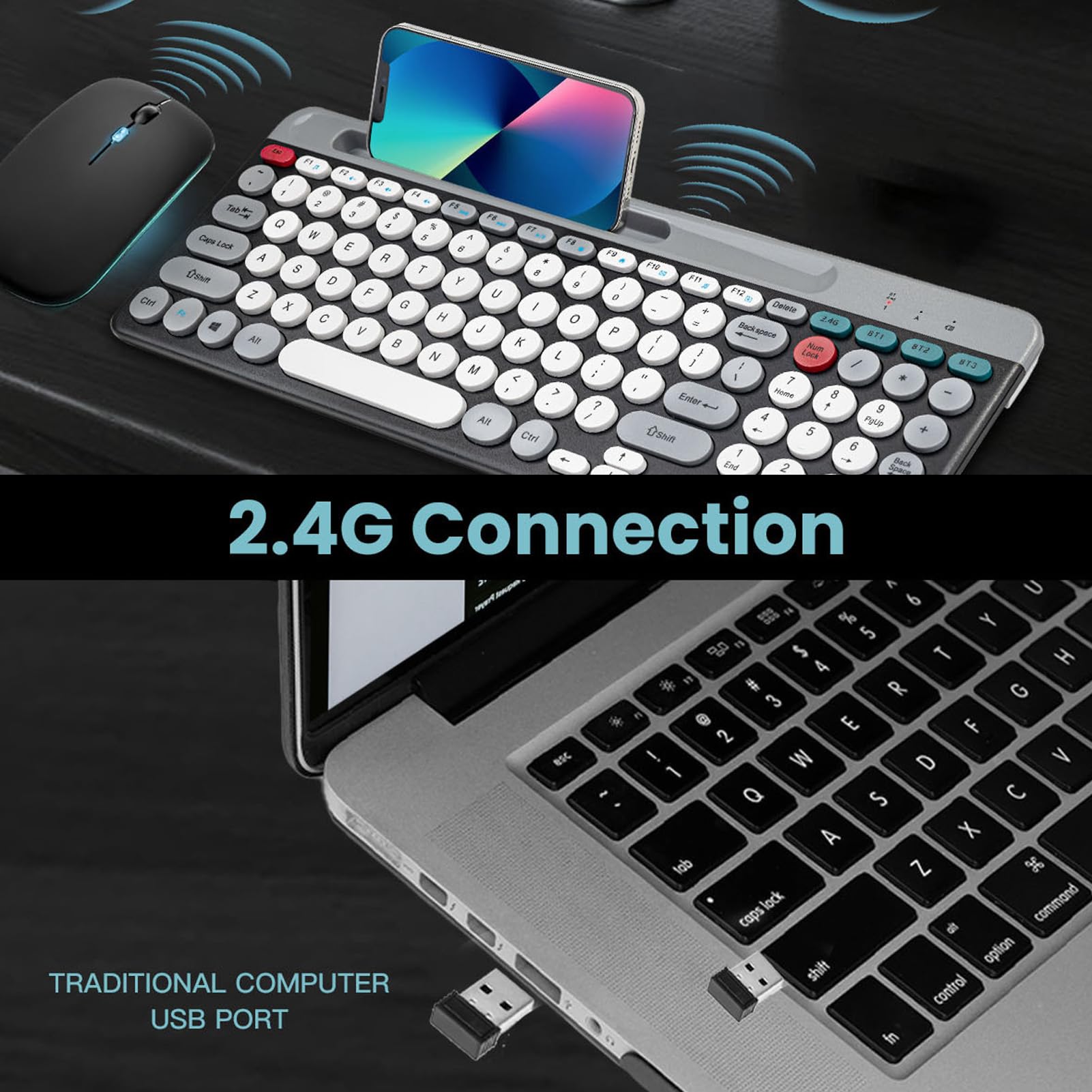 Set Tastiera E Mouse Wireless 2.4GHz – Combo Con Ricevitore Unico, Poggiapolsi, Mouse Ottico 3 DPI (800/1200/1600), Plug & Play - 2