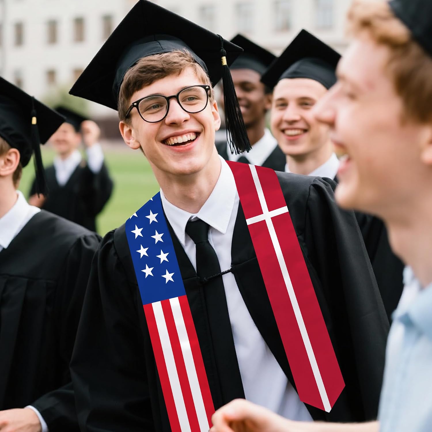 Denmark Flag Graduation Stole 72 x 5 Inches Decorative Ceremonial Accessory Sash for International Student (Baccalaureate Gown and Hat Not Included)