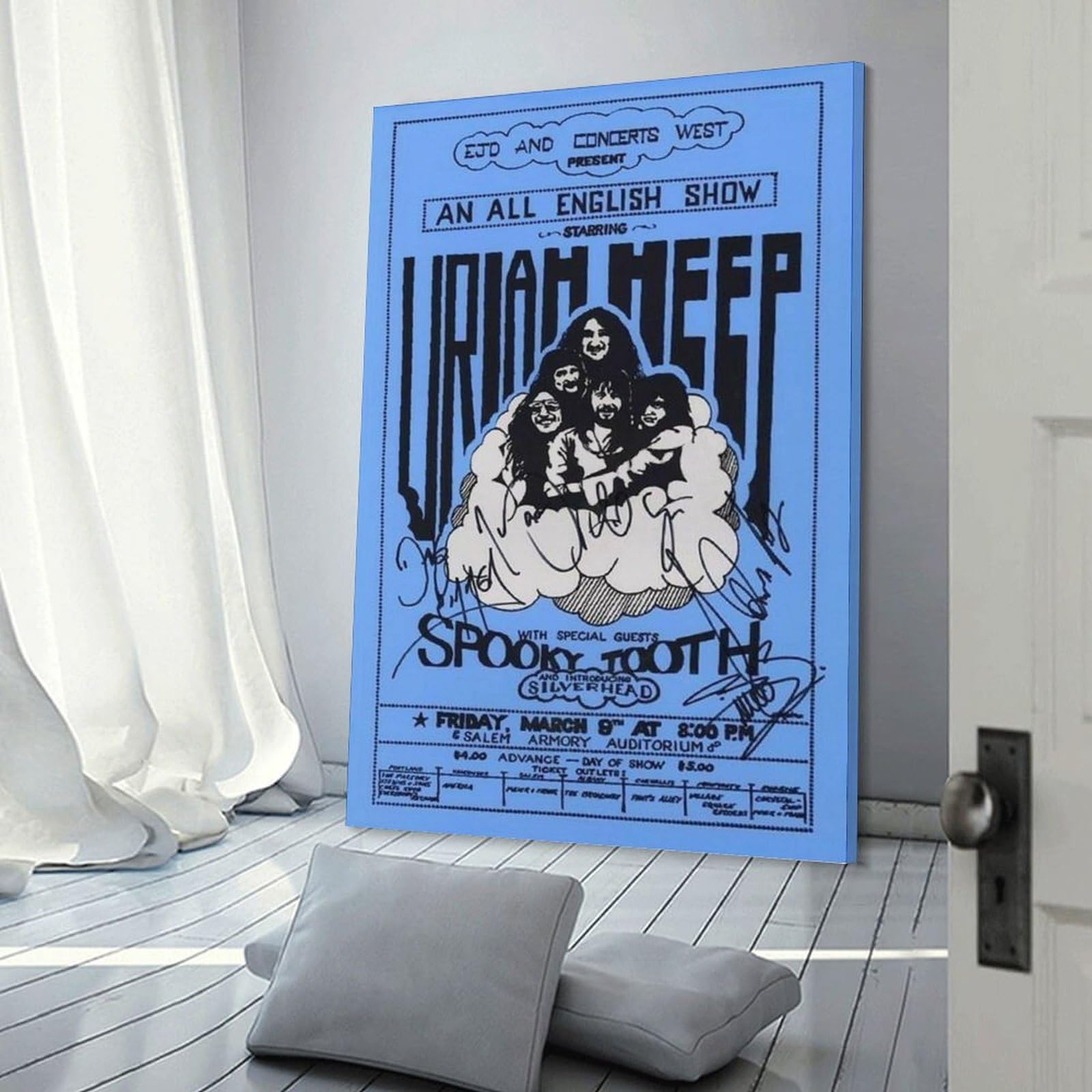 YADKGA Uriah Heep 1973 Salem ConcertFashion Poster decorativo su tela artistica da parete per soggiorno, camera da letto, soggiorno, poster illustrativo 60 x 90 cm