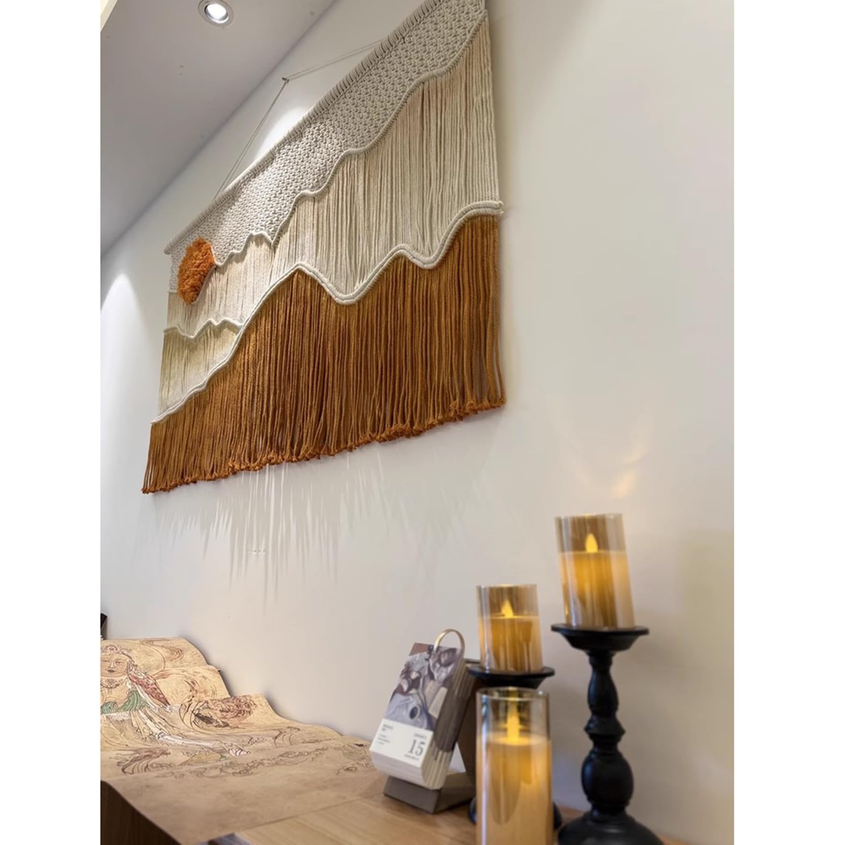 Tapiz de Pared de macramé, decoración Bohemia, Tejido a Mano, teñido por inmersión, Tapiz de Paisaje, Arte Colgante de Pared, Cuerda de algodón,decoración de Pared,Orange-120x90cm