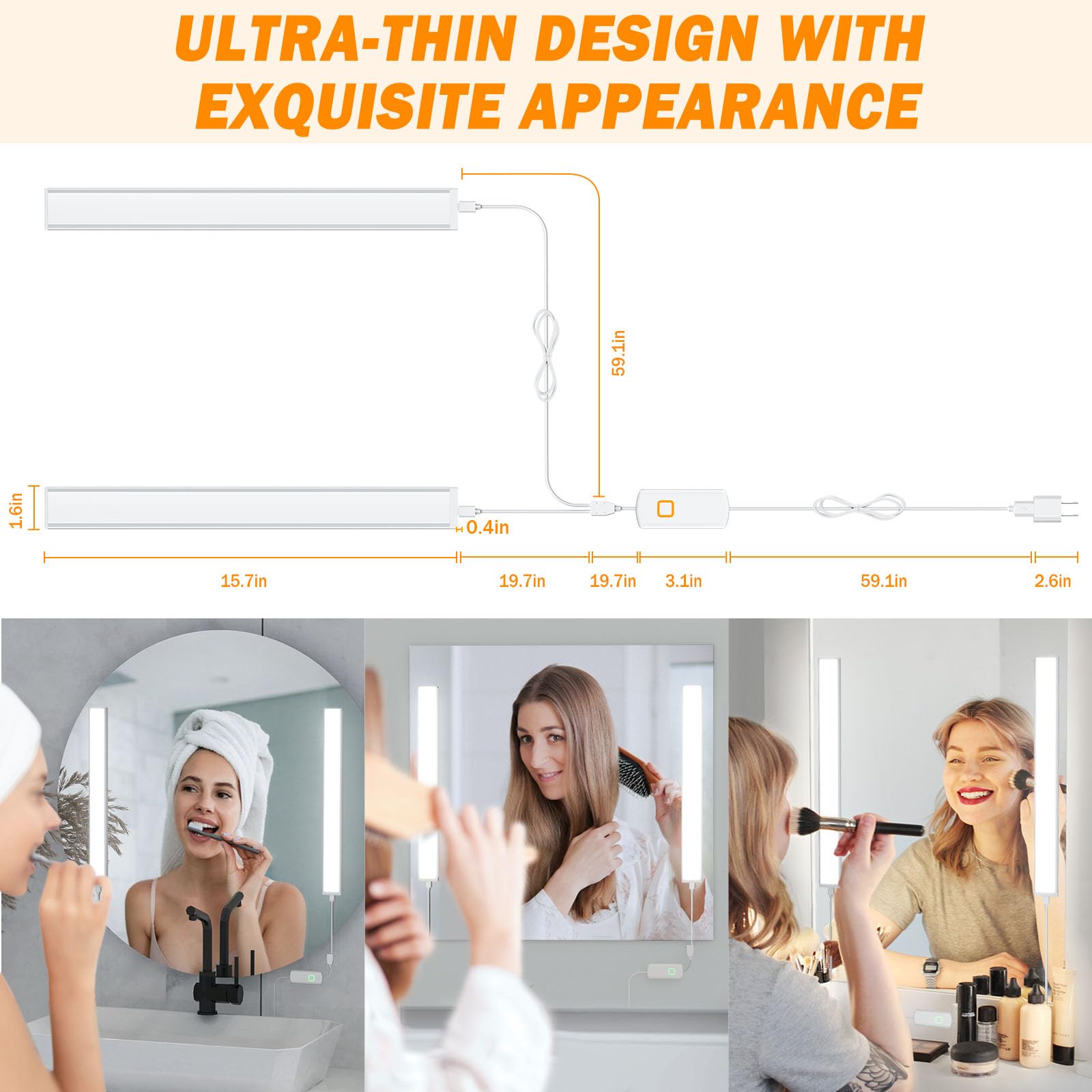 MY BEAUTY LIGHT Luci LED da trucco per specchio, luminosità dimmerabile e temperatura di colore variabile LED per trucco, luci a specchio resistenti da attaccare 5 V alimentate tramite USB
