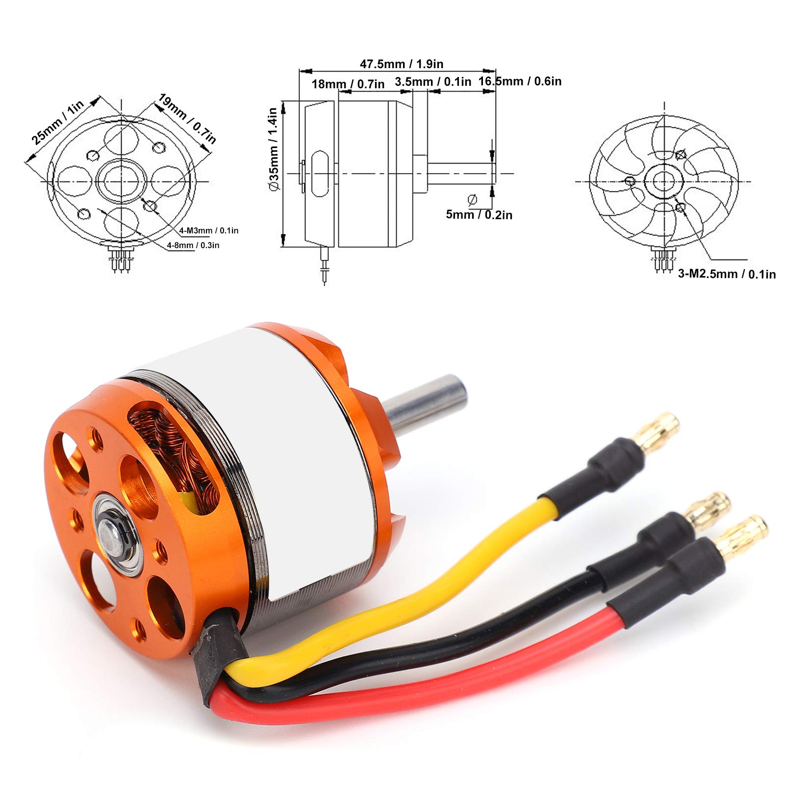 Demeras RC Drone Motor D3536 Brushless Motor Accessorio di Ricambio per Aeroplano RC per Aeromobili RC Ad Ala Fissa(1450KV)