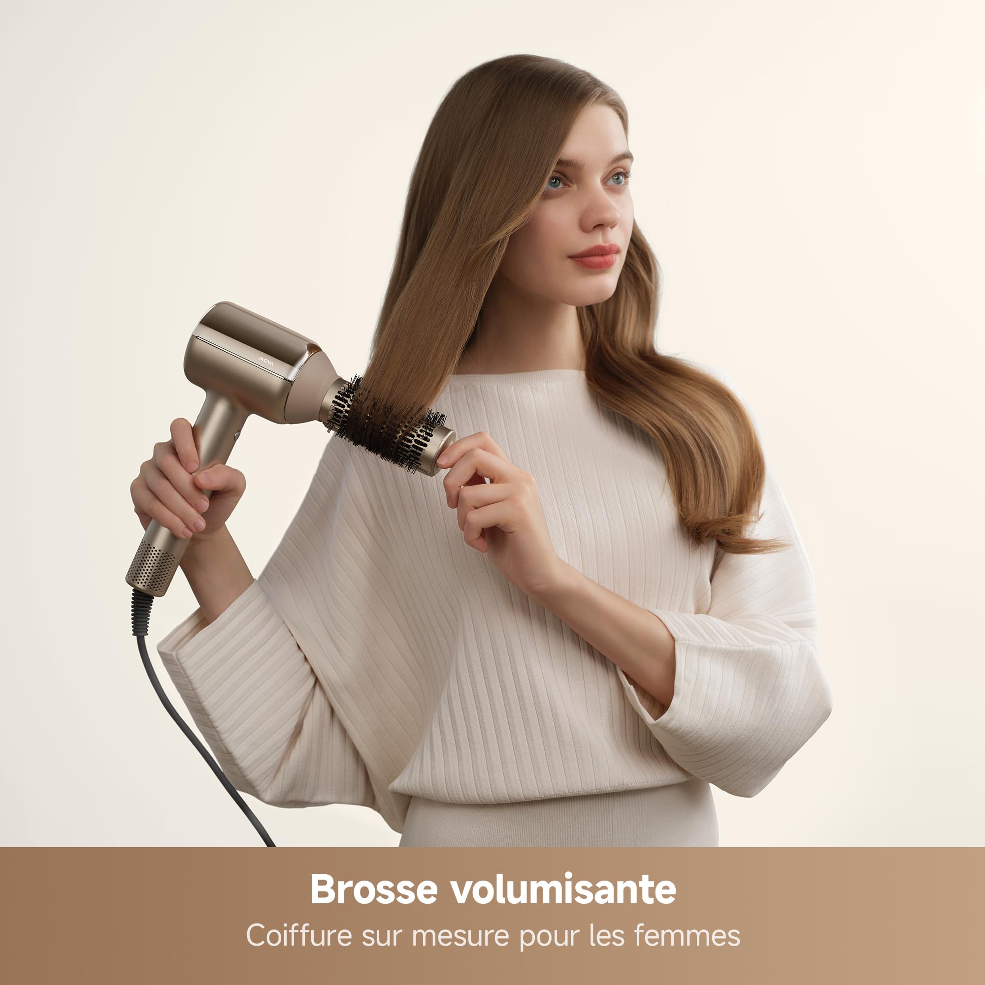 MOVA Shine 20 Sèche cheveux, réglage automatique des modes, Seche cheveux ionique, moteur haute vitesse, soins capillaires plasma, contrôle par capteur NTC 1 000 f/s, plusieurs modes de séchage, Or