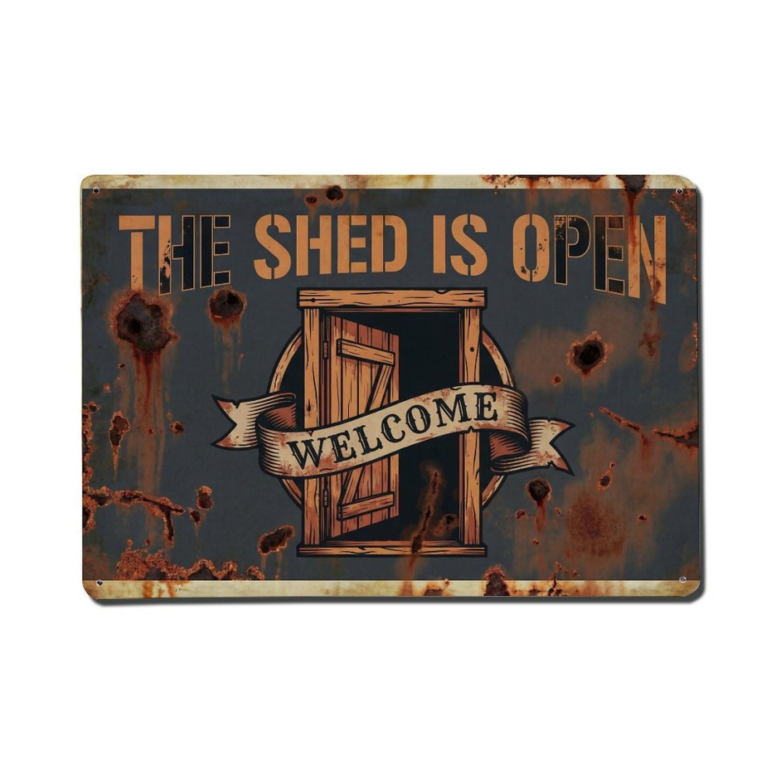 Shed Open Toolbox Service Workshop Project Metal Tin Sign Plaque Wall Decor for Cafe, Man Cave, Club Bar, Office, Home Garden Round Metal Poster 8x12Inch