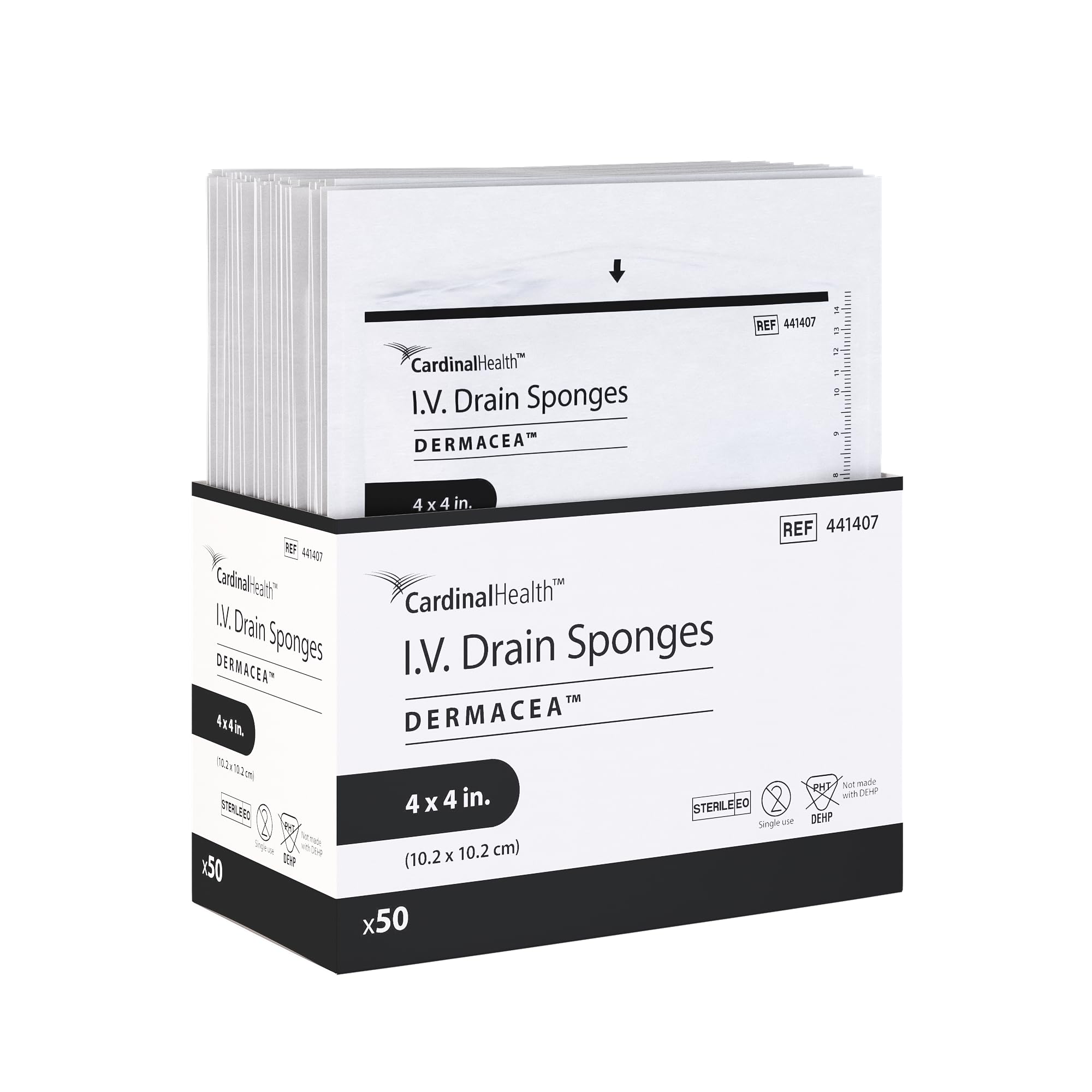 Cardinal Health™ 441407 - Spugna di garza di scarico standard Dermacea™, sterile, 10,2 x 10,2 cm, 6 strati, confezione da 600
