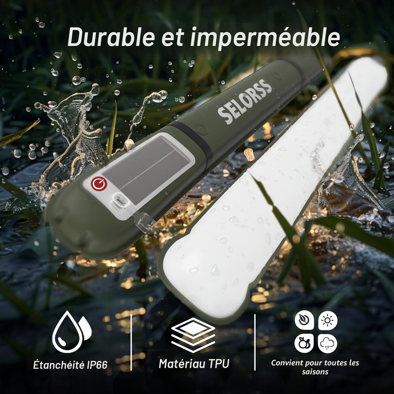 Lampes de Camping Gonflables Solaires 33.86IN/86CM Lampe Télescopique Pliable Outask, Lumière LED Extérieure Portable 2000mAh IP66 Étanche avec Lumière Blanche pour Camping, Randonnée - Vert