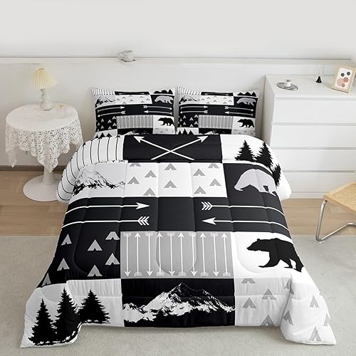 Miniatura 2 de Feelyou Juego de edredón con estampado de oso para niñas y niños, juego de edredón de animales de oso de dibujos animados, tamaño Queen, juego de