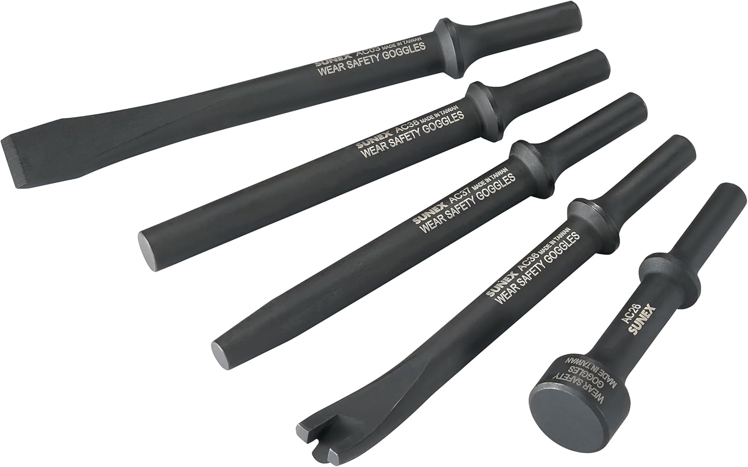 SUNEX TOOLS ACS5S Air Hammer Chisel Standard Set in Portable Tool Roll, 5-Piece