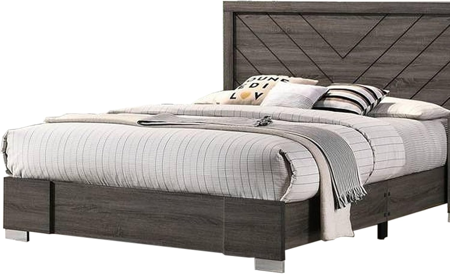 Benjara Lola Classic King Size Bed, Wood Grain, Strong Block Legs, Taupe Brown