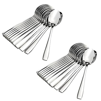 Parage 24 Pieces Stainless Steel Spoons Set, Dinner Spoon Length 16cm, Food Grade Silverware for Home & Kitchen- Mirror Polished, 24 Silver Spoons