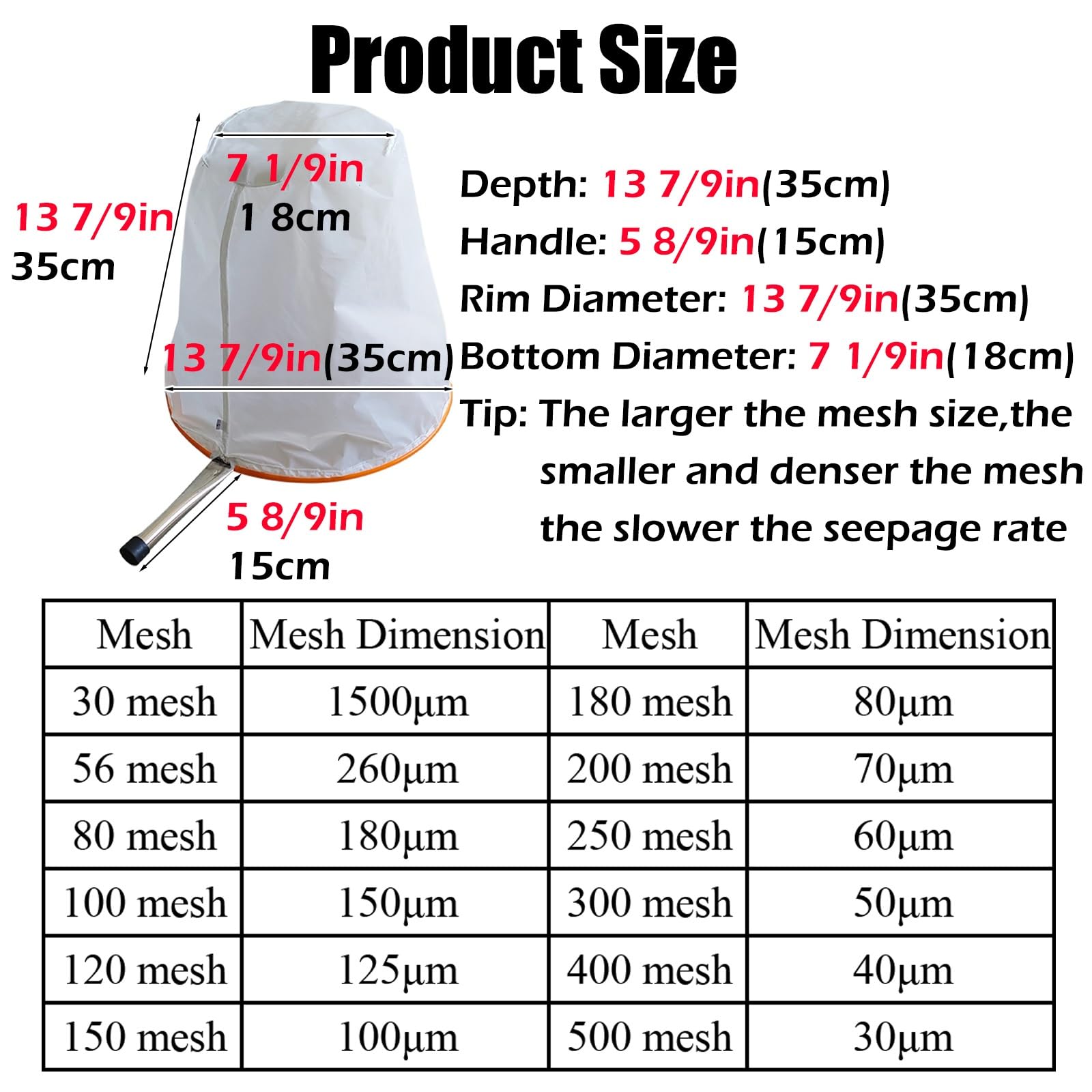 Planktonnetz Planktonnetz Und Sammelfläschchen – 35 Cm Durchmesser, 30 80 120 200 400 500 Maschen Nylon-Probennetz/Ultrakompaktes Plankton-Sammelnetz(300 mesh)