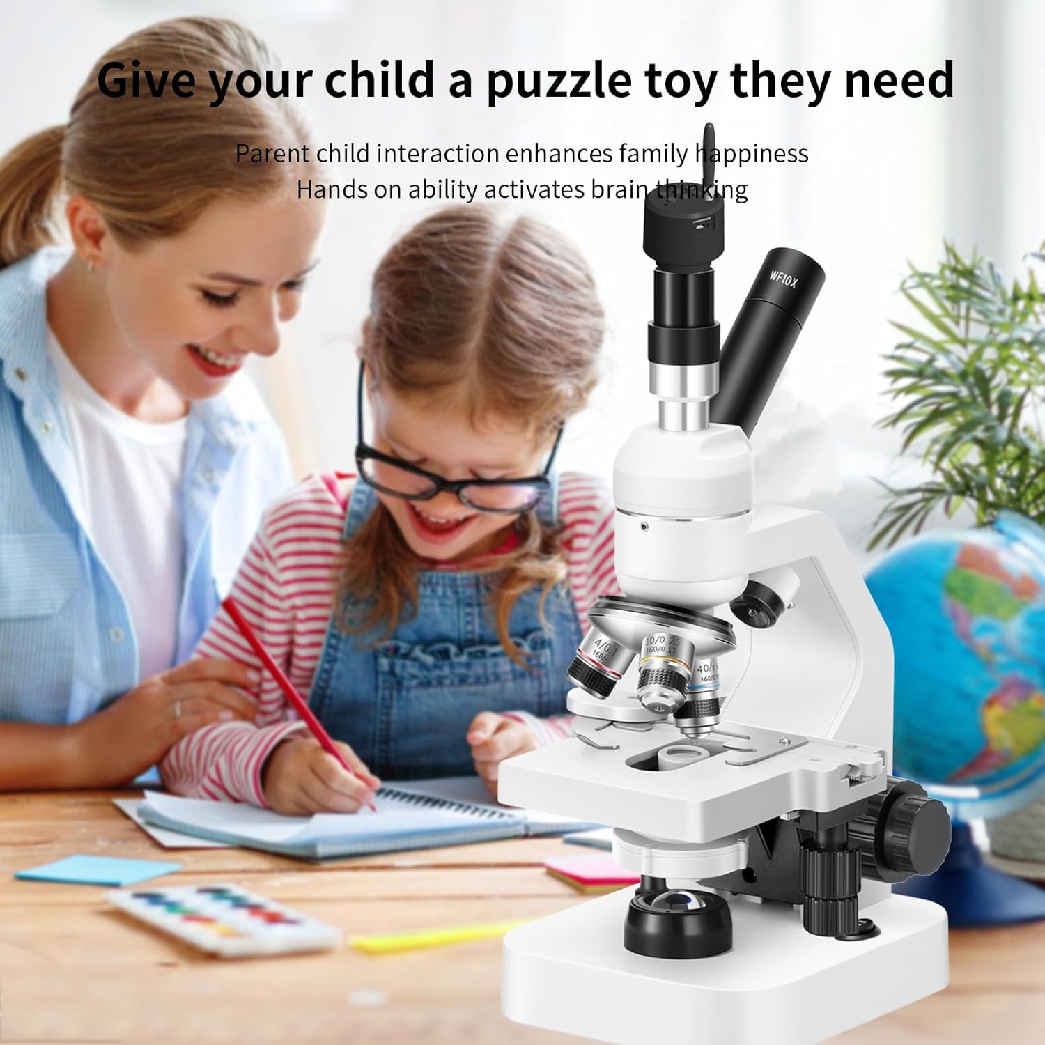 Microscope 40x-2000x Magnification with up and Down LED Lights, Double-Layer Stage, Primary and Secondary School Students, Children's Compound Microscope (Single) (WiFi Electronic Eyepiece)