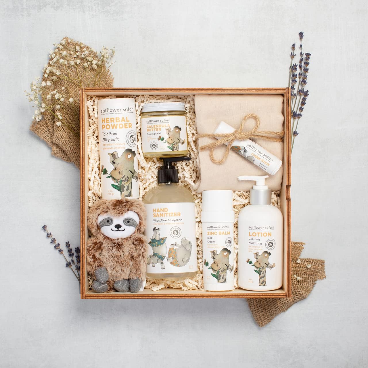 Luxury Gift Box for New Baby | Gift Box for New Parents & Grandparents | Must-Have Set of All-Natural & Hypoallergenic Skincare for Baby | Handmade in USA by Safflower Safari