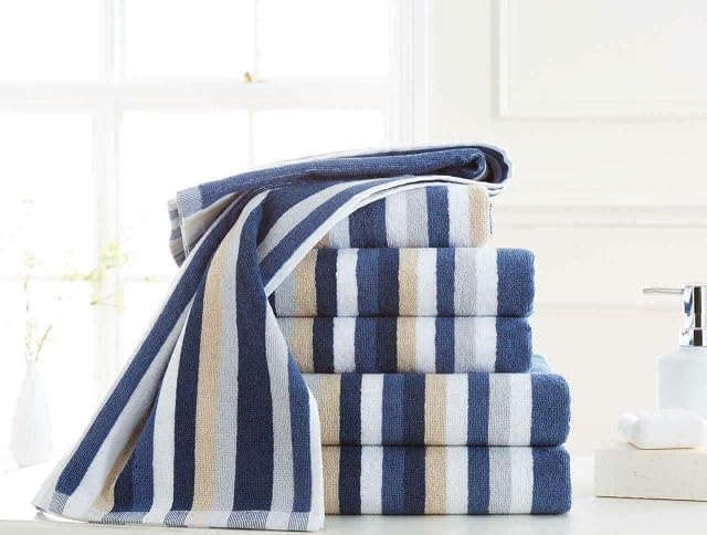 Victorian Royal Striped Cotton Towel Sets, Bath Towel, Hand Towel and Bath Sheet Sets, Bale Sets (Blue-Stripe, 2 x Hand Towel)