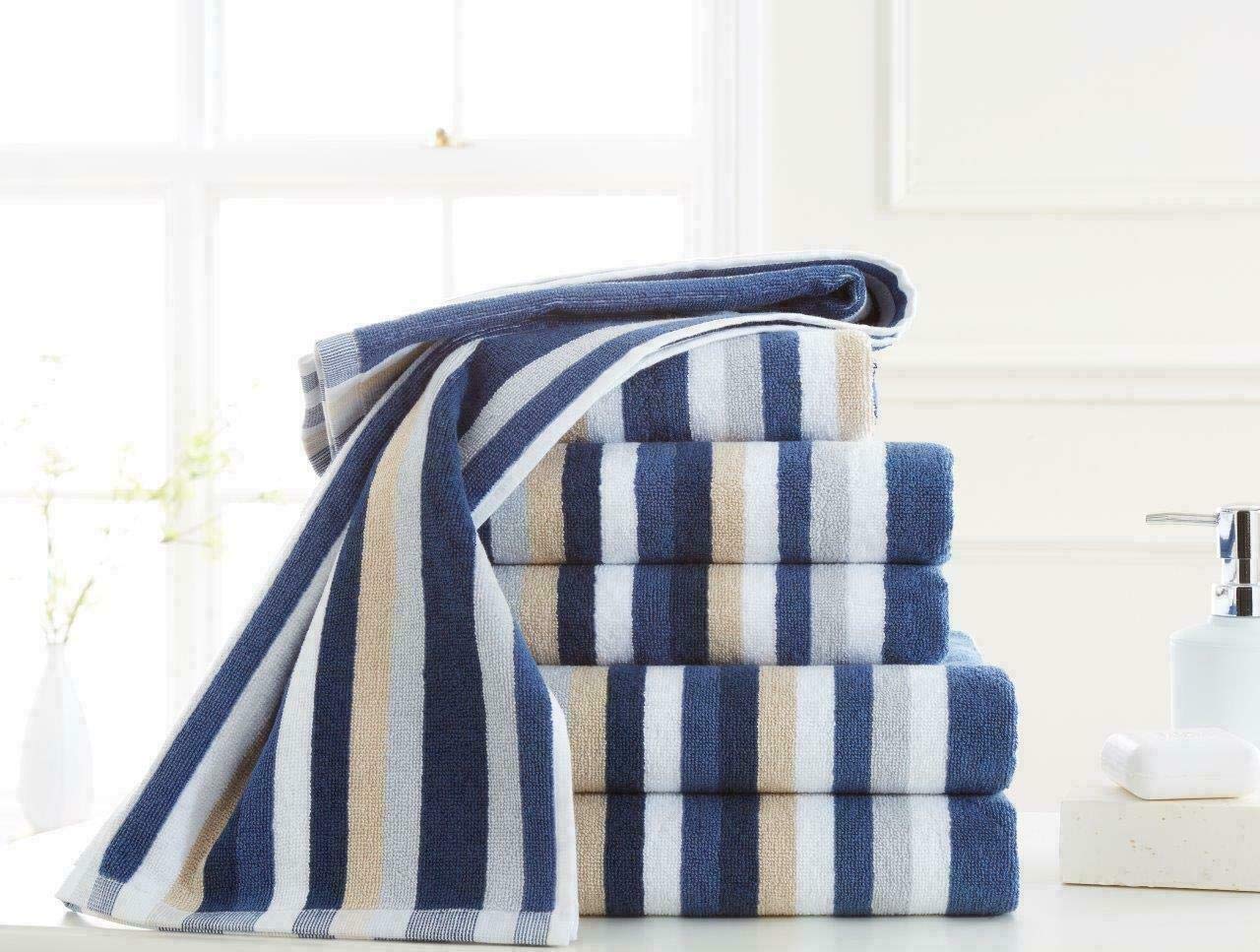 Victorian Royal Striped Cotton Towel Sets, Bath Towel, Hand Towel and Bath Sheet Sets, Bale Sets (Blue-Stripe, Bale of 9)