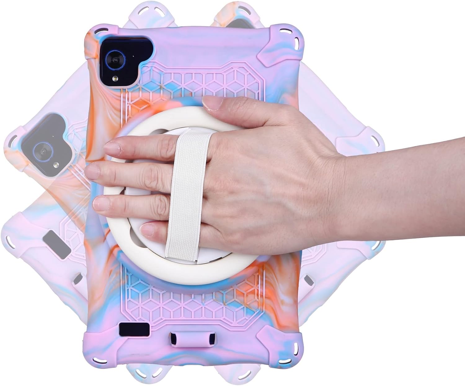 Anti-Yellowing Tablet Case for Children Compatible with TECLAST T50, Lightweight Soft Silicone Case, Hand Strap, Shoulder Belt, Rotating Stand (Rose Rose Pink)