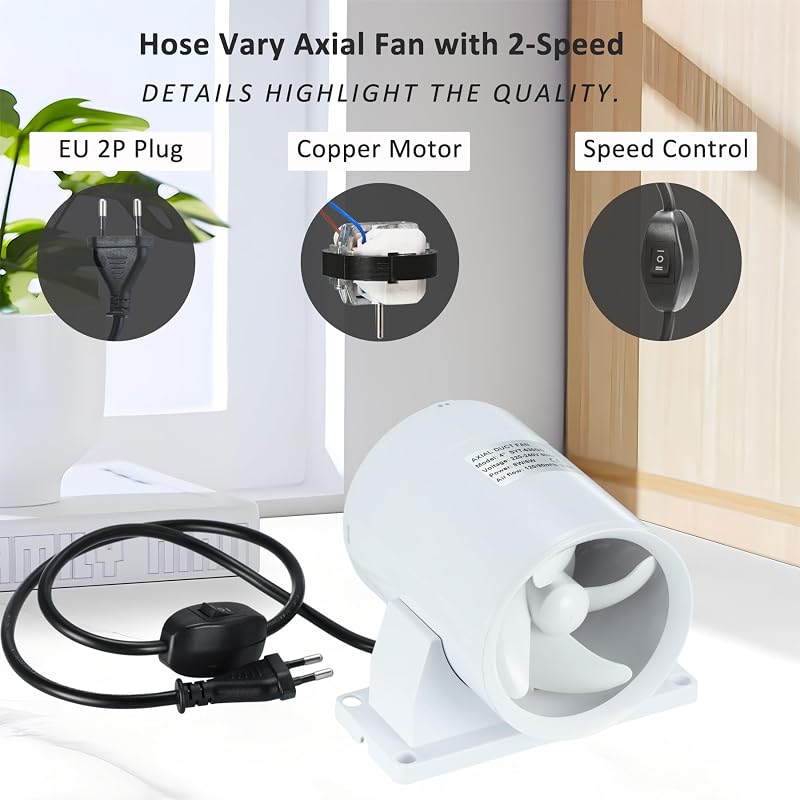 Hose Vary 100mm Csatorna Ventilátor Fürdőszoba Konyha Wc-hez Állítható Sebességgel - 100 Mm White Axial Fan