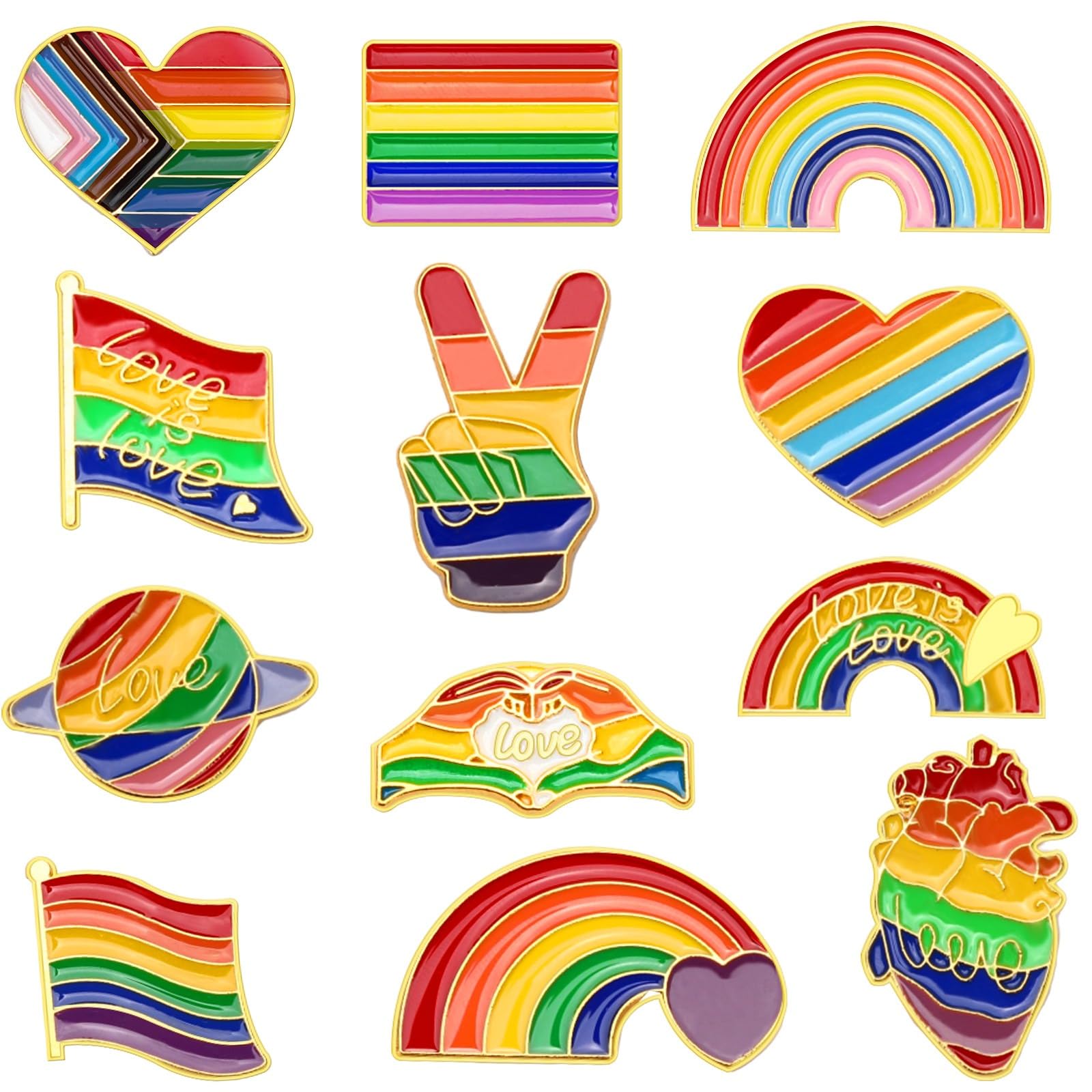 UPINS Pride Pins,12Pcs Rainbow Pins Brooch Bulk Enamel LGBT LGBTQ Lapel Gay Pride Flag Brooch Badge for Clothing Bag Hat Decoration