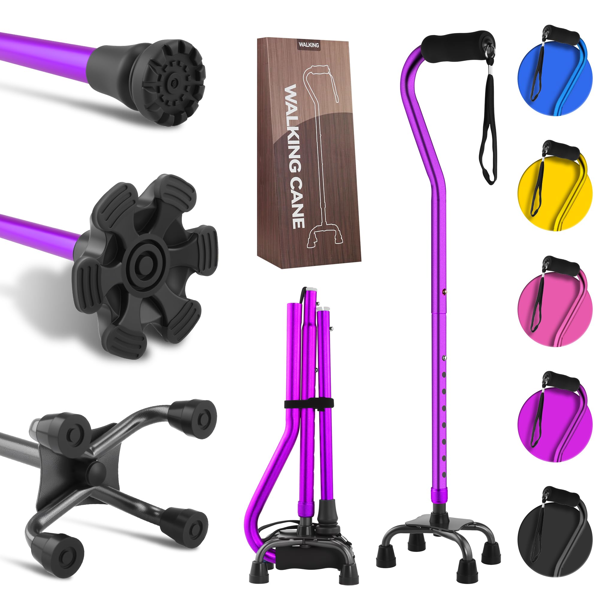 LIXIANG Walking Canes Stablize Women Quad Canes for Seniors & Adults Foldable Adjustable for Men & Women Heavy Duty Freestanding Cane for People with Leg Injuries 3 footings