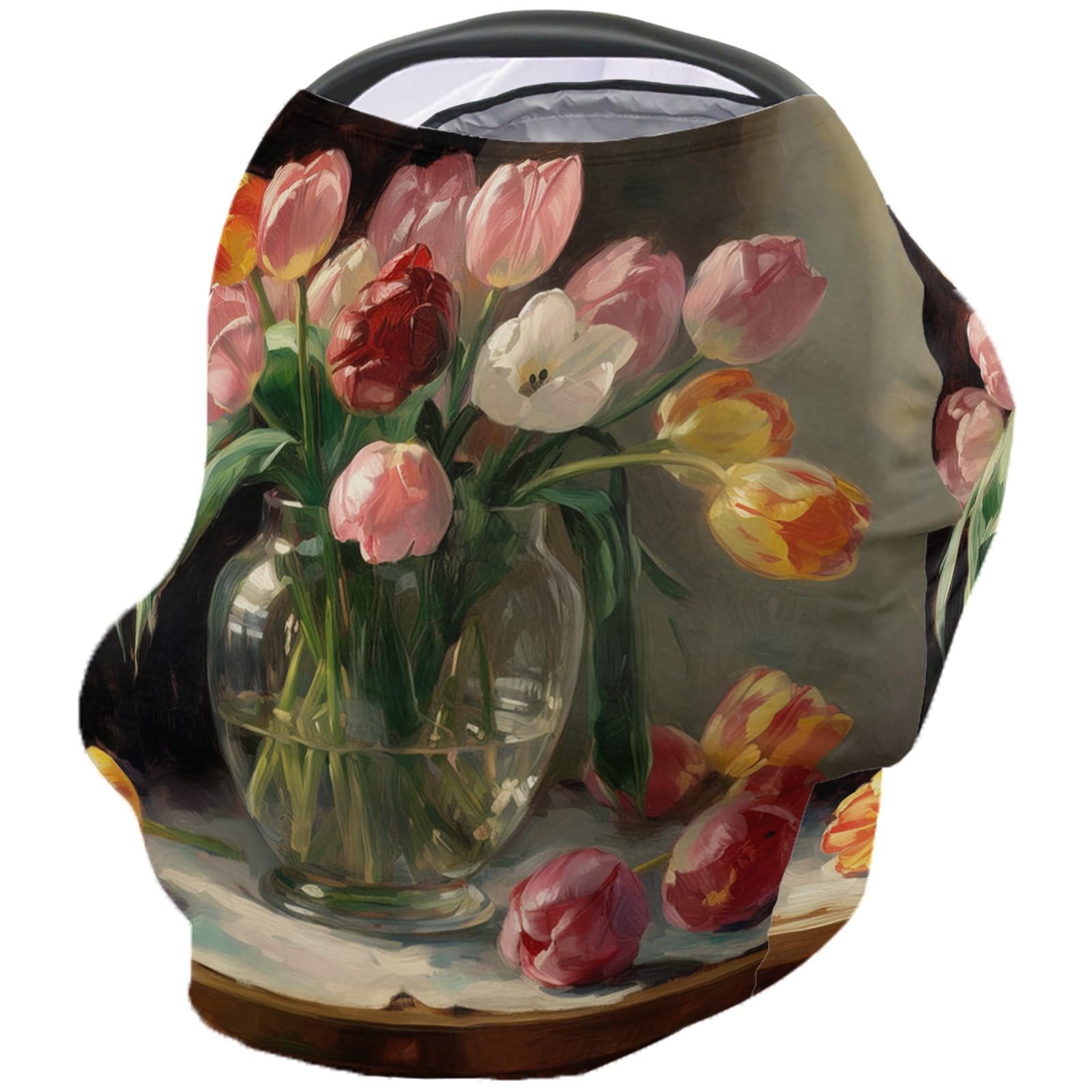 Nursing Cover for Breastfeeding Scarf, Oil Painting Floral Farmhouse Baby Car Covers Super Soft Multi Use for Canopy Shopping Cart Cover Blanket Stroller Cover