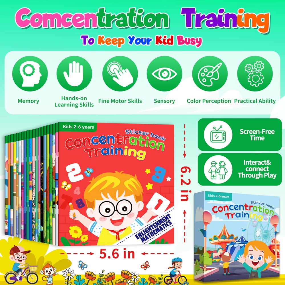Felly Lot de 20 Livres D'autocollants Réutilisables pour Enfant, Montessori 2-6 Ans Jouet, Quiet Book, Jeux Educatif Enfant 2 3 4 5 6 Ans, Busy Book Livre Bebe