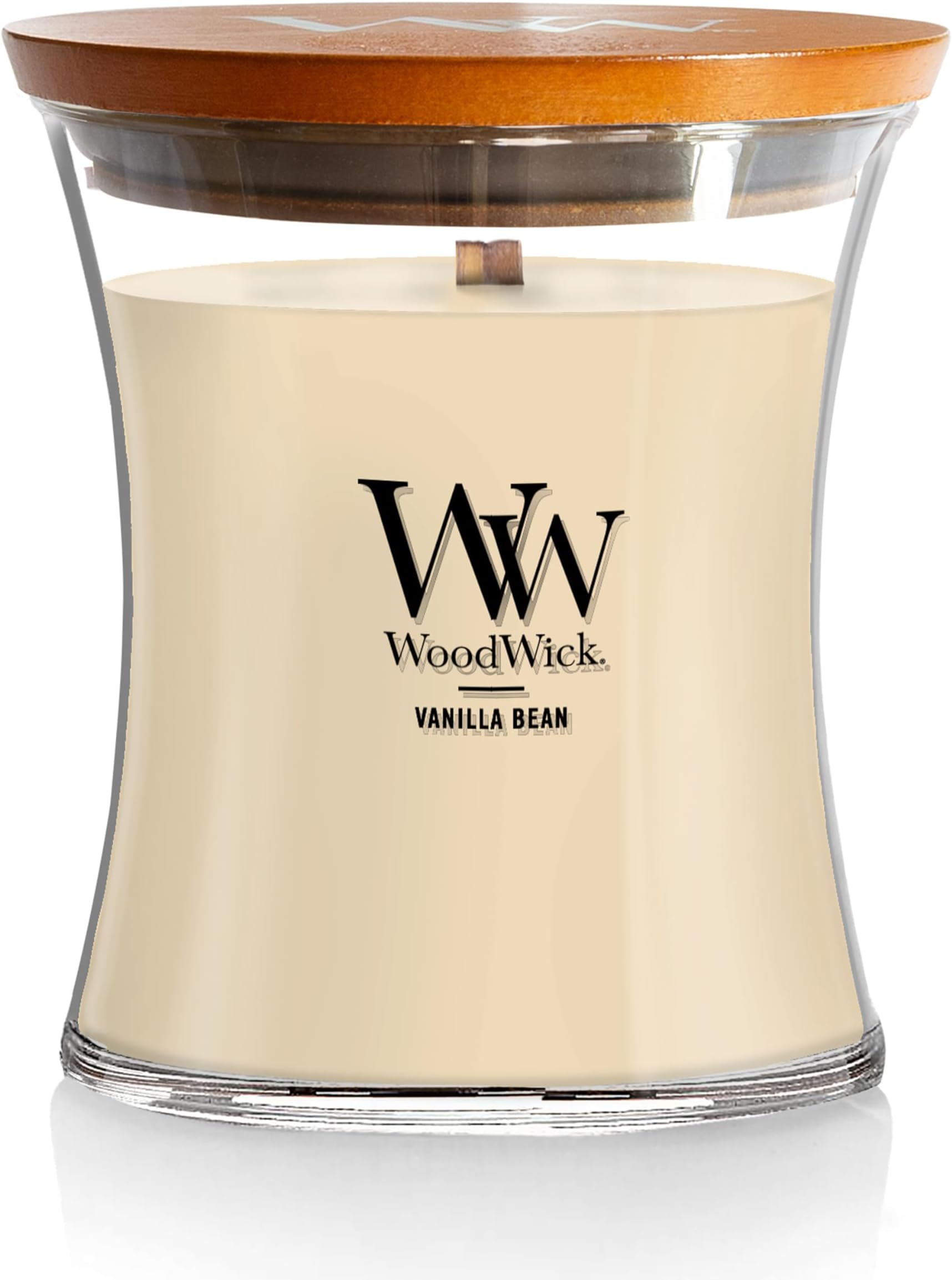 WoodWick Medium Hourglass Candle, Vanilla Bean - Premium Soy Blend Wax, Pluswick Innovation Wood Wick, Perfect for Gifting and Aesthetically Pleasing Decor