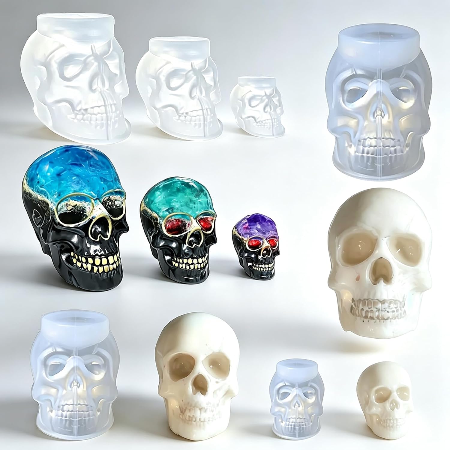 3 Sizes 3D Skull Silicone Molds, Resin Candle Molds for Halloween