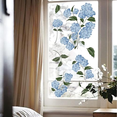 Calcomanías florales de hortensias pequeñas de otoño, calcomanías de privacidad para ventana, no adhesiva, película de vidrio de doble cara para