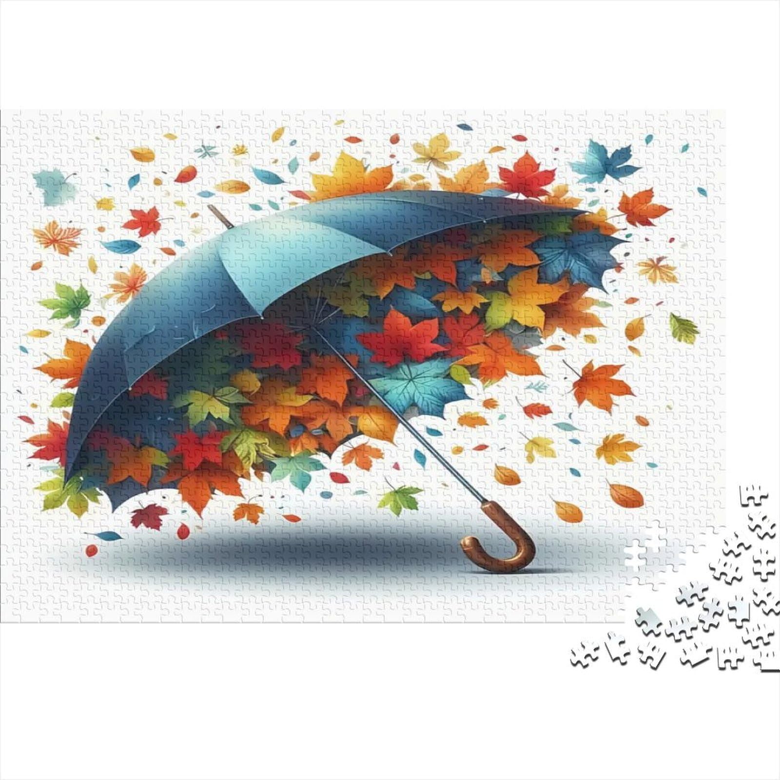 Umbrella Autumn Leaves 1000 Piece Jigsaw Puzzle for Adults Brain Teaser Wall Art Decor