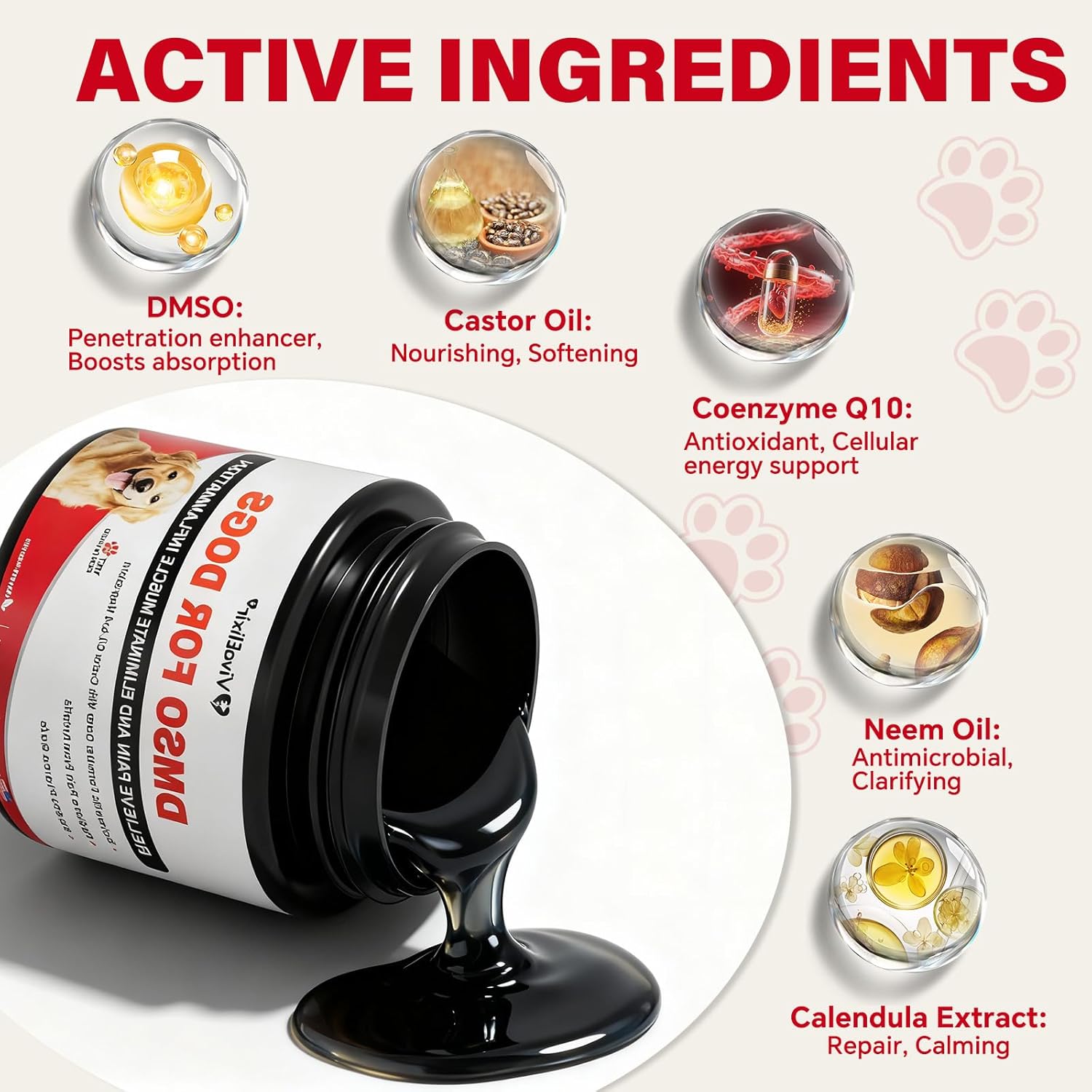 Natural Dog Pain Relief Balm with DMSO, Magnesium & Castor Oil – Supports Joint Mobility & Reduces Swelling & Discomfort, Dog Pain Relief Anti-Inflammatory Support - 60 g