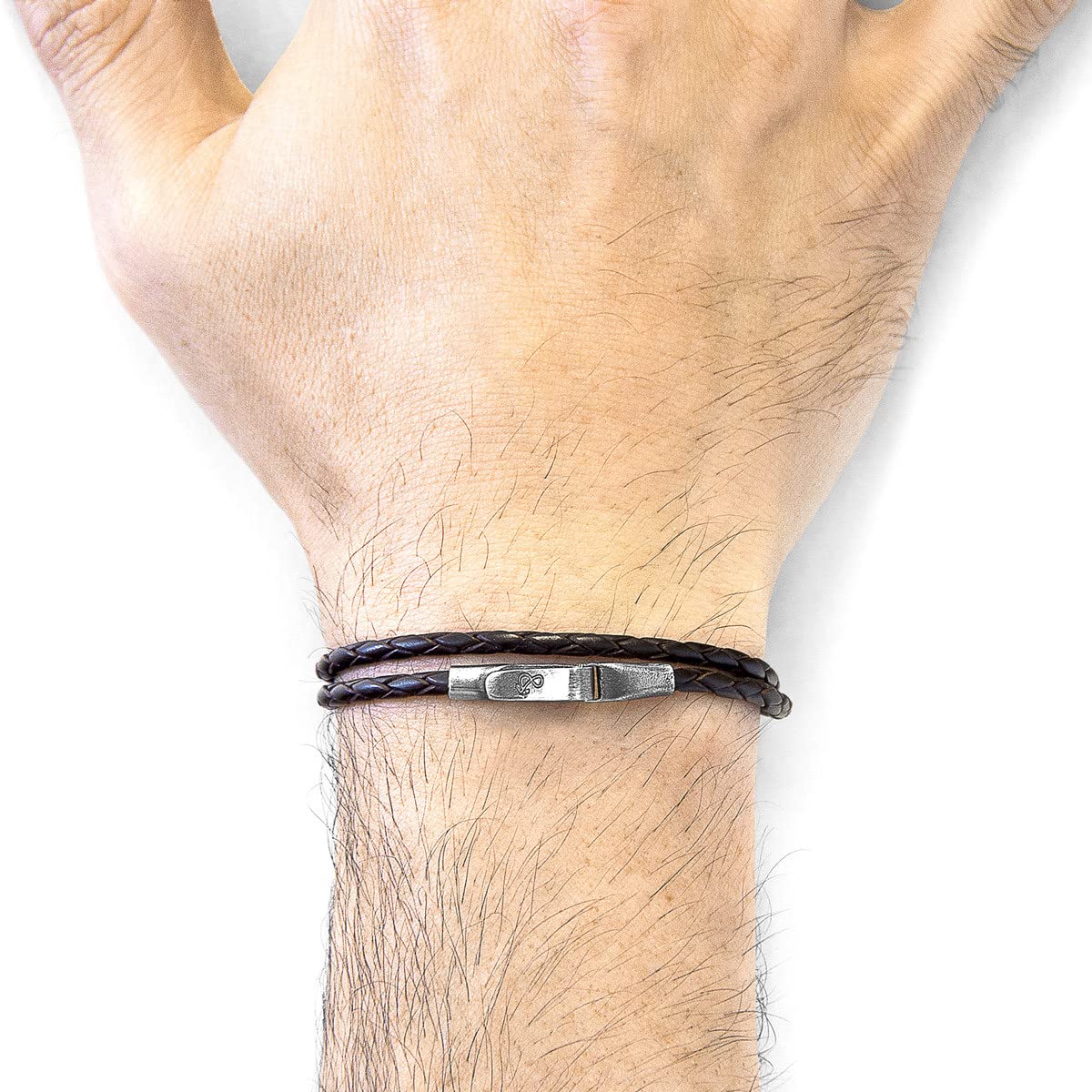 ANCHOR & CREW Pulsera Liverpool De Plata Y Cuero Trenzado Marrón Oscuro - Hombre - 19cm