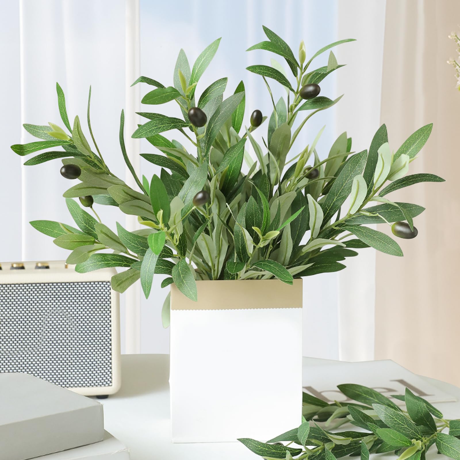 Amazon｜Bacucine オリーブの葉 造花 6本セット オリーブ 人工観葉植物