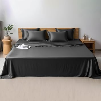 Linenwalas 100% Eucalyptus Tencel Lyocell Sheets Set, Infused with Silver for Anti-Odor, Softer Than Silk Fibers, Cooling Sheets for All-Season, Moisture-Wicking, Hypoallergenic - Queen, Grey