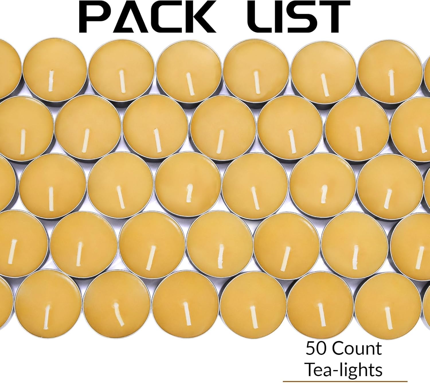 Natural Organic Beeswax Tea Candles in Metal Aluminum Cup - Small Candle Bulk Natural Scent Smokeless 4-5 Hours Long Burning - Yellow, Pack of 50 - Image 6