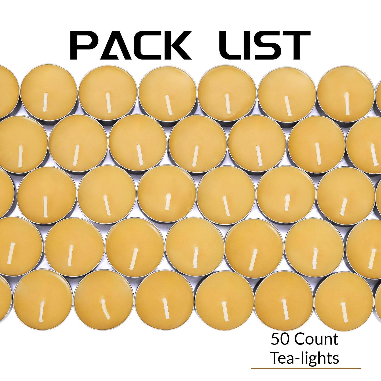 Lot de 50 bougies à thé en cire d'abeille naturelle bio dans une tasse en aluminium – Petite bougie en vrac Parfum naturel sans fumée 5 heures de combustion – Jaune