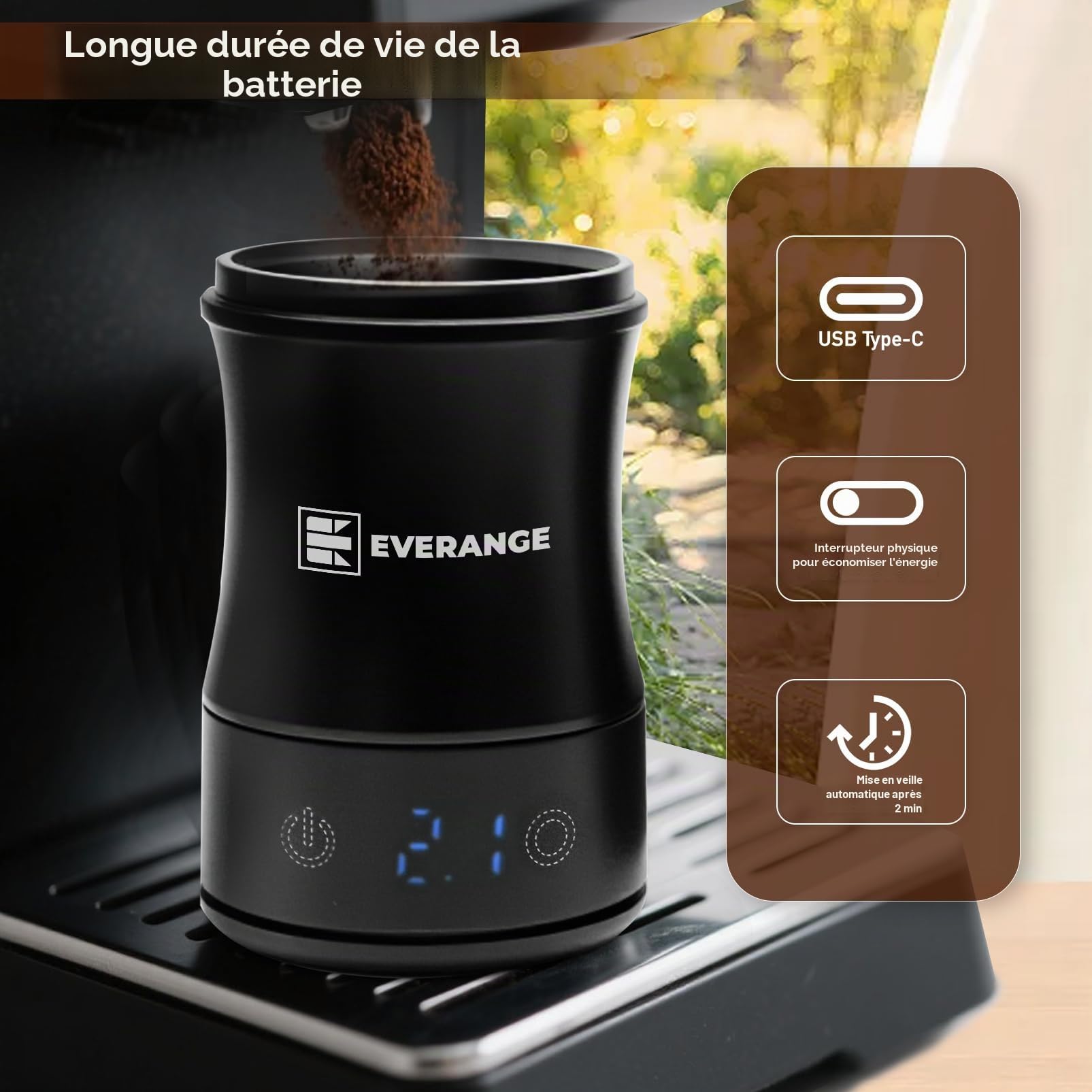 Balance à café numérique avec minuterie - rechargeable pour espresso Balance précise pour café filtre et café moulu, écran LED, tasse doseuse incluse, noir