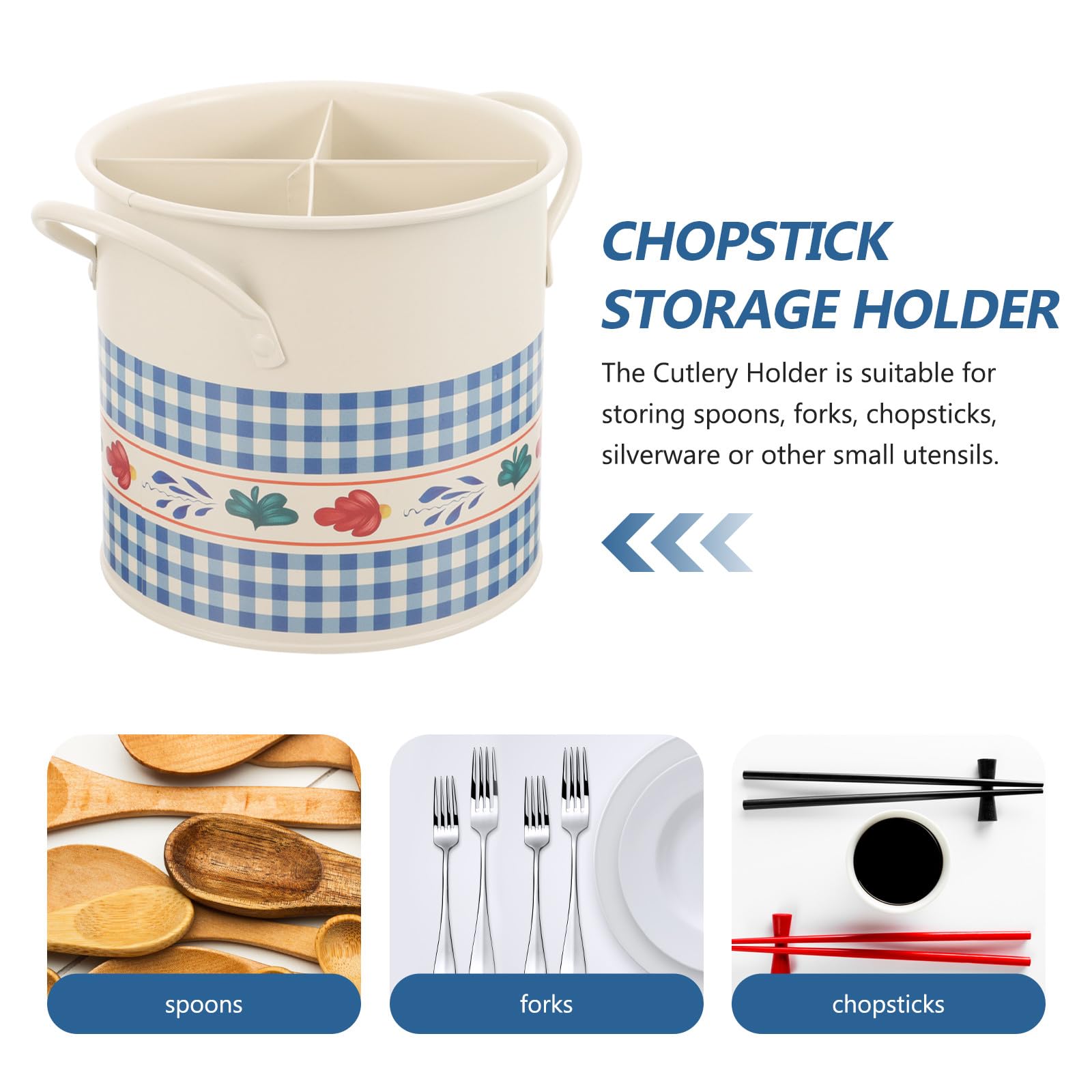 Toyvian Porte-ustensiles pour Organisation et Gain de Place en Fer Rétro 4 Compartiments Support de Baguettes Original Cuisine Murale