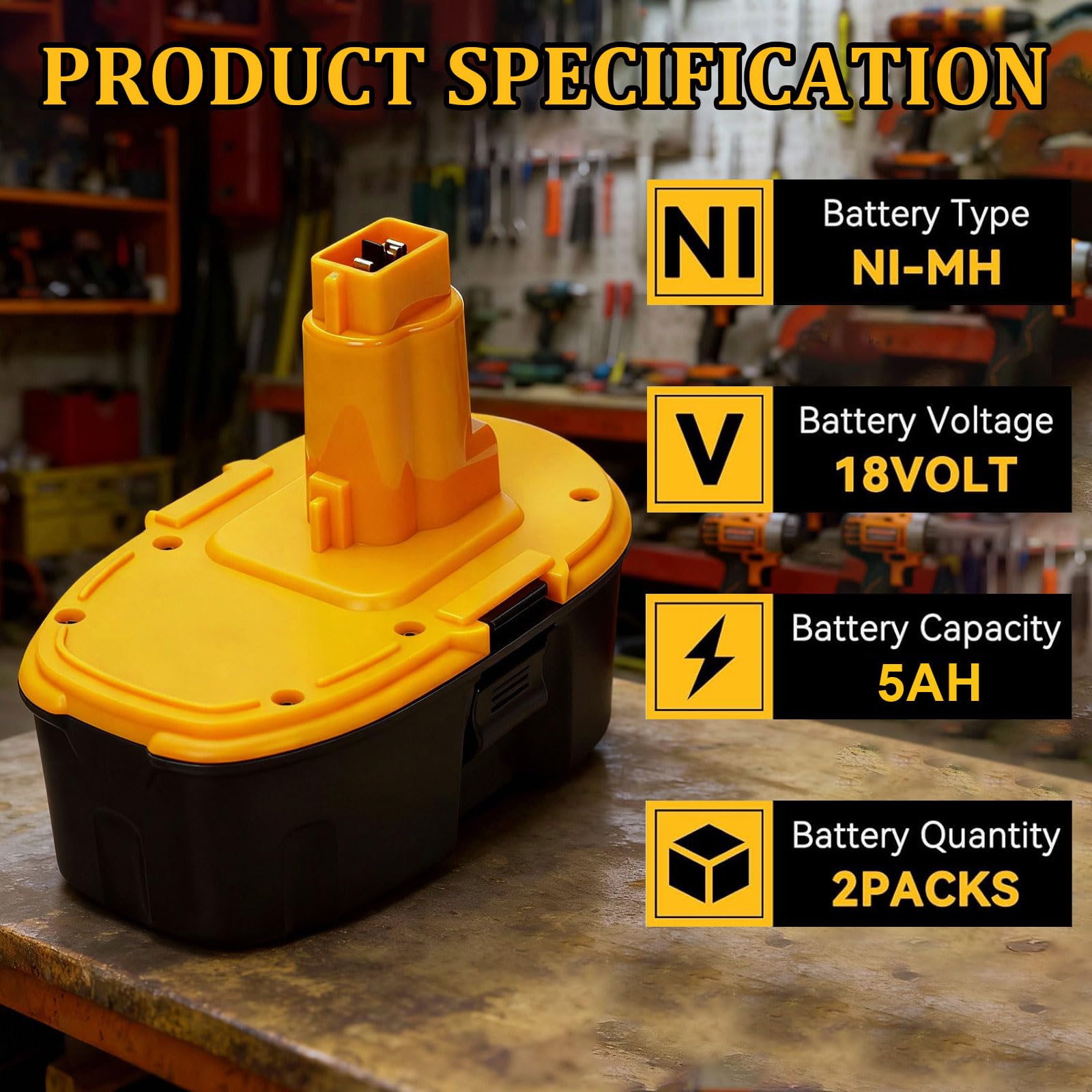Batteria di ricambio aggiornata da 18 V per utensili Dewalt 18 V XRP, batteria Ni-MH da 5,0 Ah compatibile con utensili elettrici e caricabatterie DC9096, DC9071, DE9096, DE9098, DW9071