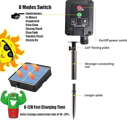 Miniatura 4 de Cuerda de luz solar impermeable IP65 de 39 pies, 100 luces LED para exteriores, luces solares de Navidad para fiestas, jardín, patio, hogar, boda,