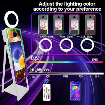40inch Majic Mirror Photo Booth Machine with 21.5inch Touch Screen Selfie Photobooth Machine APP Control,Flight Case for Wedding Party Events (Black, Photo Booth Machine)