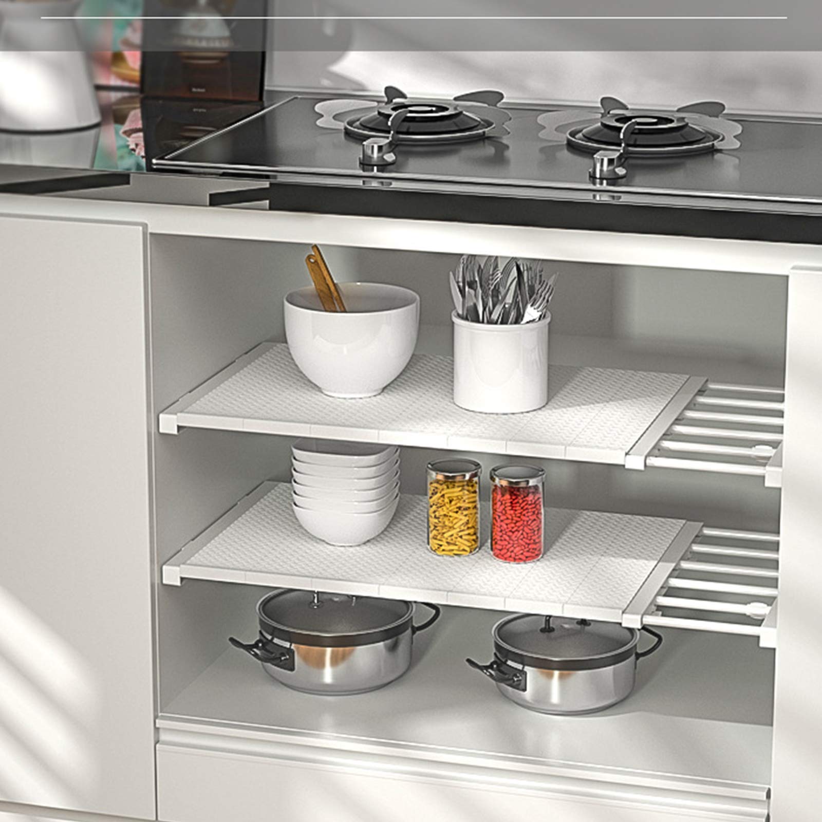 Scaffali espandibili, scaffalature regolabili, scaffale telescopico per armadio da cucina, libreria/bagno/scarpiera, larghezza 35 cm, lunghezza da 50 a 80 cm