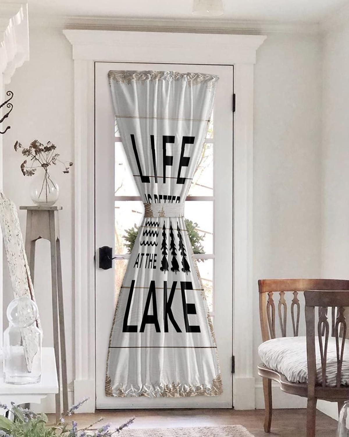 Privacy Blackout Door Curtains, Abstract Summer Lake Bush Forest French Door Curtain Thermal Insulated Curtains for Front Door Rod Pocket Door Panel 25x72in Life is Better at the Lake Wooden Texture
