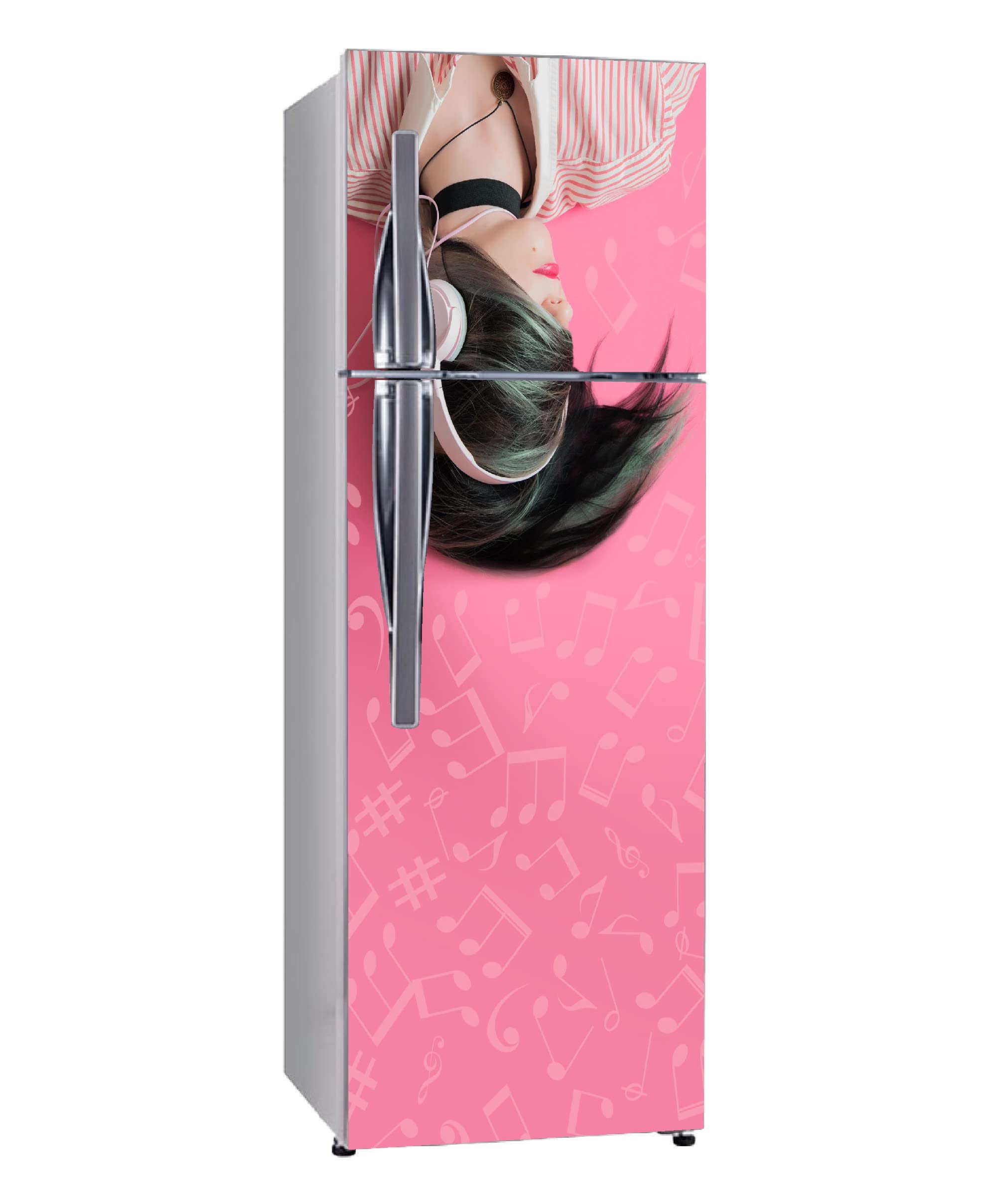 Psychedelic Collection Decorative Abstract Multicolor Anime Girl Music Lover and Pink Background Wallpaper Sticker for Fridge Decor 60 cm X 160 cm