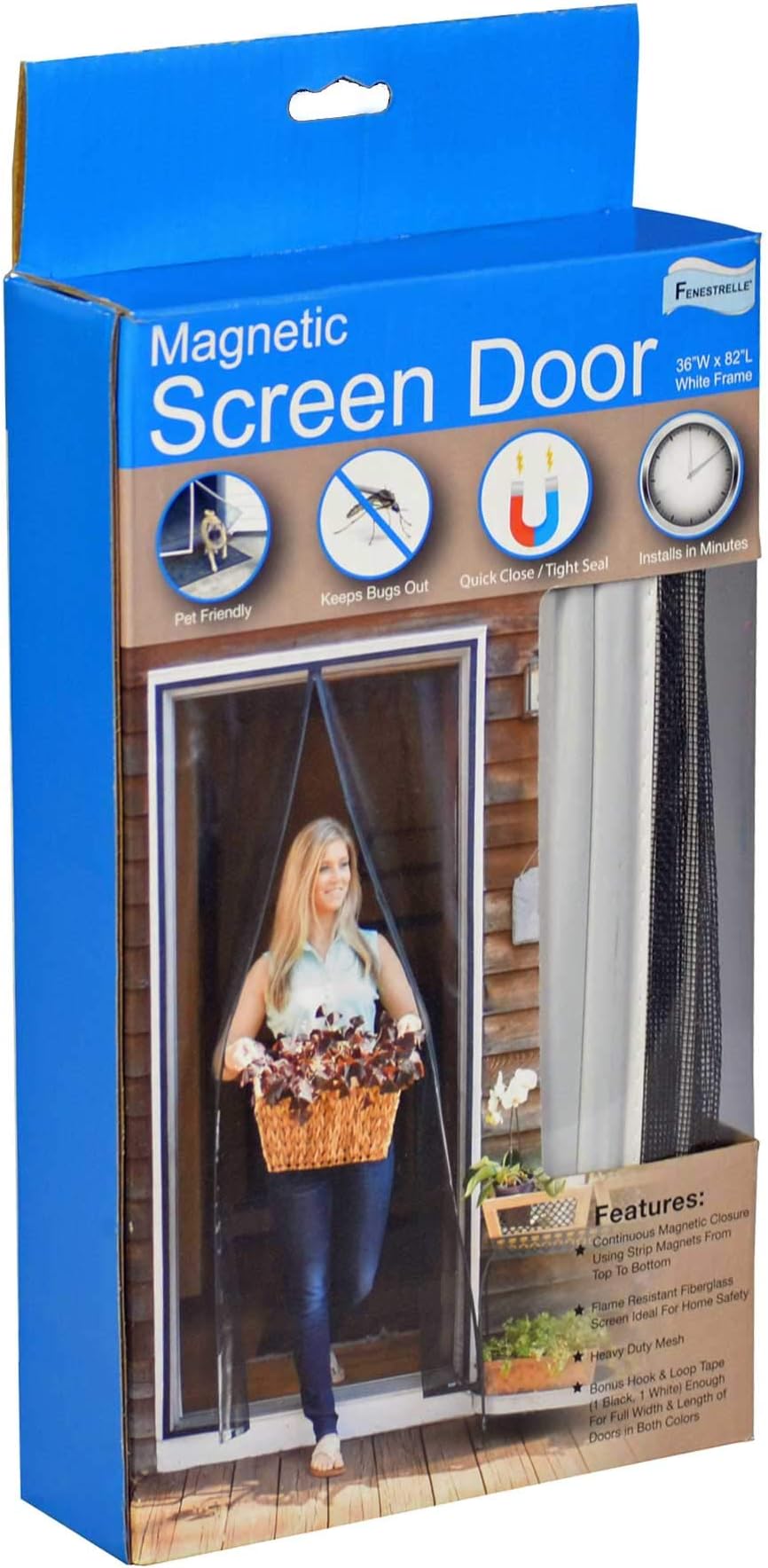 Fenestrelle Magnetic Screen Door for Standard, French & Sliding Door, Large Pet & Kids, Keep Bugs Out, Heavy Fiberglass Mesh, Self Closing Continuous Magnetic Seal (Fits Door Size 34"x80", White Trim)