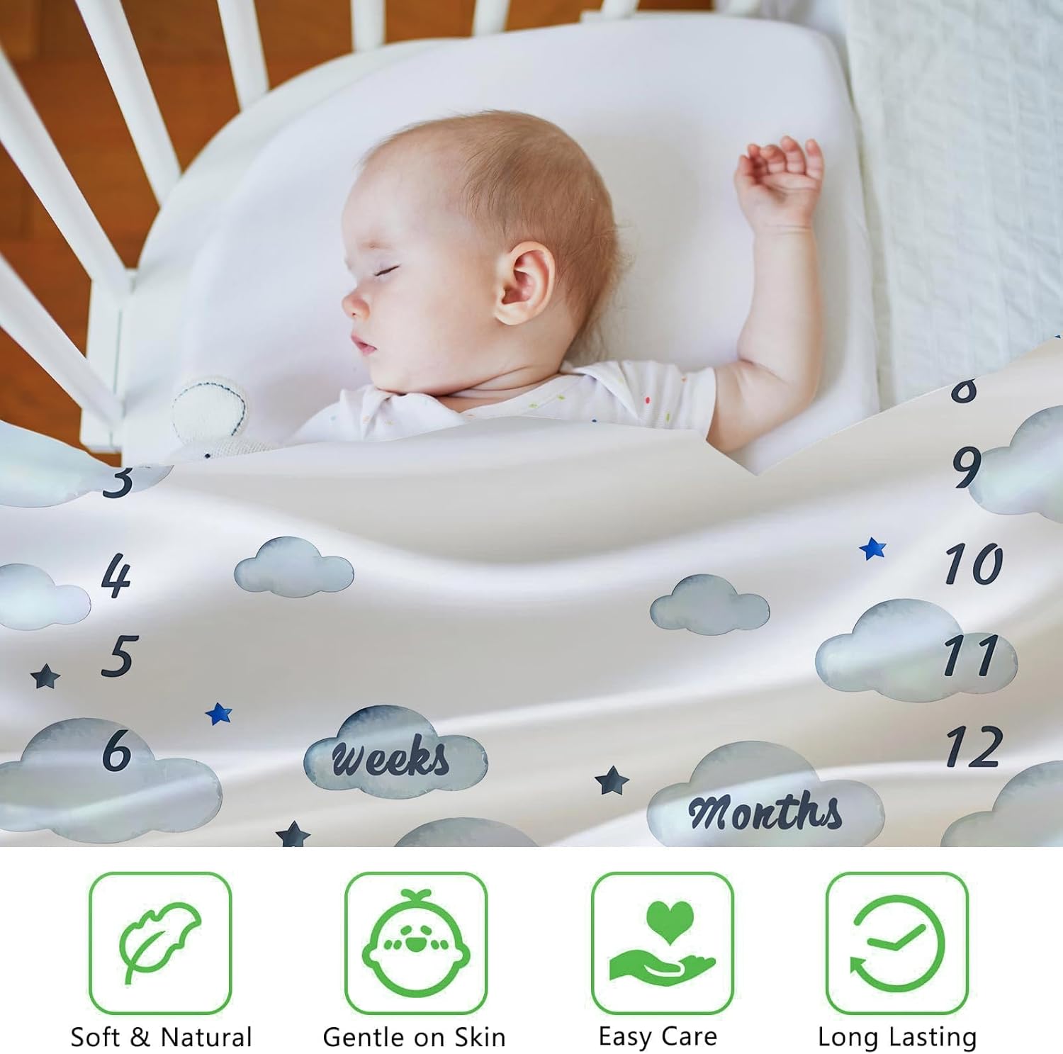 Airplane Baby Milestone Blanket for Boy or Girl, Aircraft Pilot Cloud Photography Background, Monthly Age Growth Chart with Frame, Baby Shower Newborn Mom Gifts, Large 60x40in