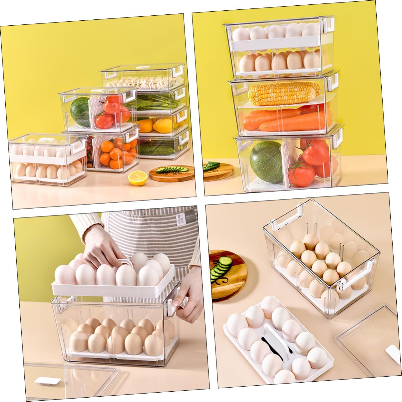 1pc Refrigerator Egg Storage Bin Removable Dividers Airtight Egg Organizer Container for Fridge Dual-layer Design for Preservation and Easy Access