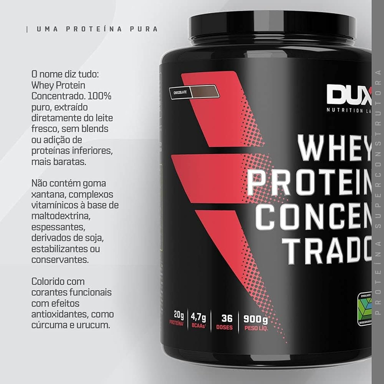 Whey Protein Concentrado Pote (900g), Chocolate Branco, Dux Human Health Whey Protein Concentrado Pote (900g), Chocolate Branco, Dux Human Health