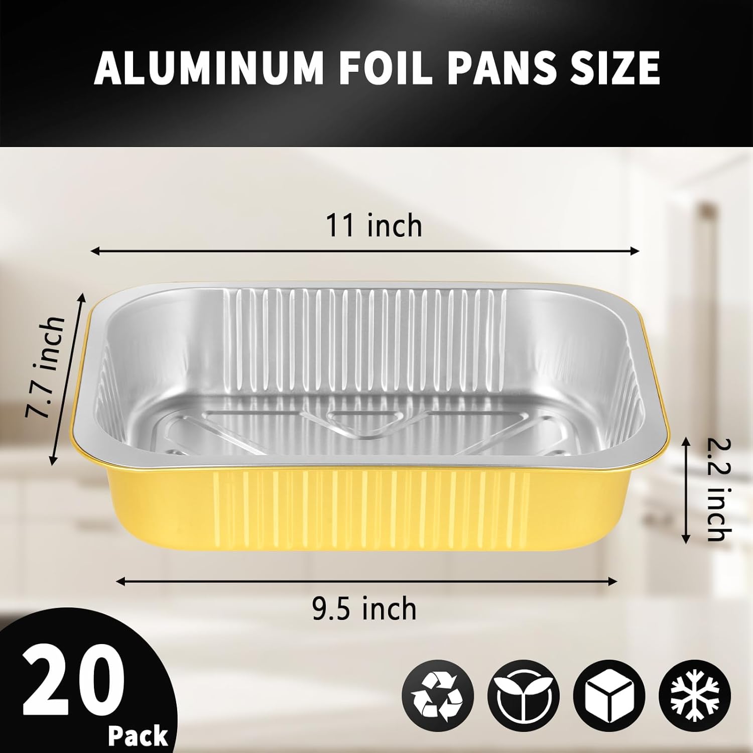 20 Pack 11"×8"×2" Gold Aluminum Foil Pans with Lids Heavy Duty, 5 LB Foil Food Containers with Lids, Disposable Tin Foil Pans for Baking, Meal Prep, Freezer, Heating and Takeout