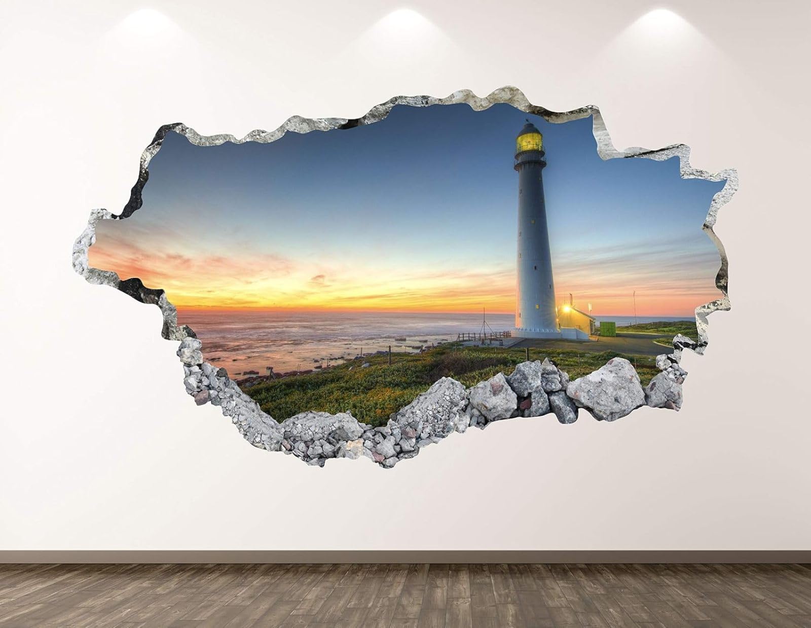 Vinilos Decorativos 3D Rotos Vista Del Faro Tatuaje de pared vinilo extraíble decoración del hogar Calcomanías impermeables para Guardería Habitación Decoración de pared 70x122cm