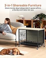Vista 3 de Muebles de jaula para perros, jaula de madera para perros de 38.6 pulgadas con puertas dobles, muebles para perros, mesa auxiliar grande para perros